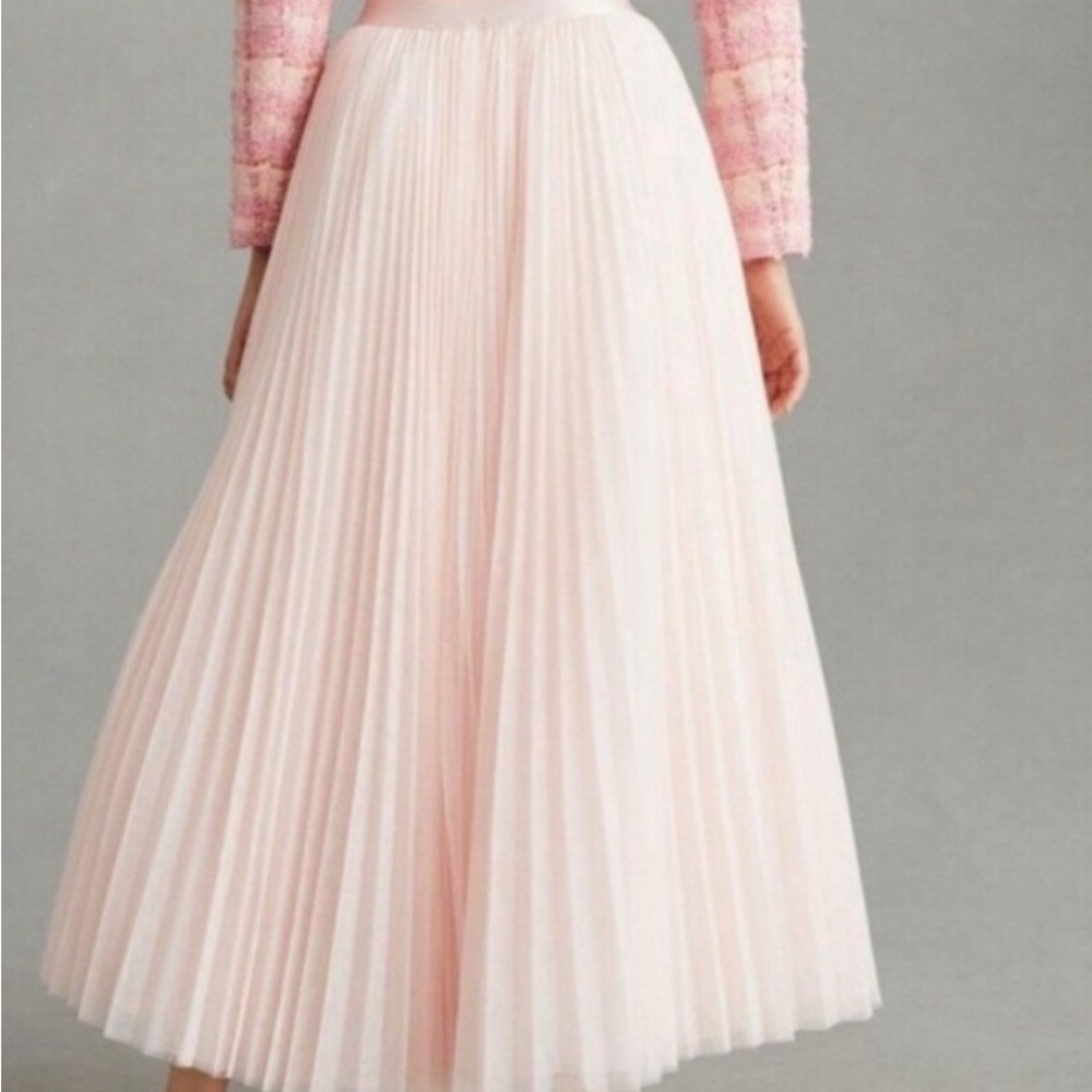 Hutch / Anthropologie Soft Pink A-Line Tulle Pleated Skirt